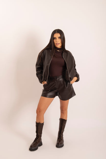 Pantaloncino Ecopelle Marrone