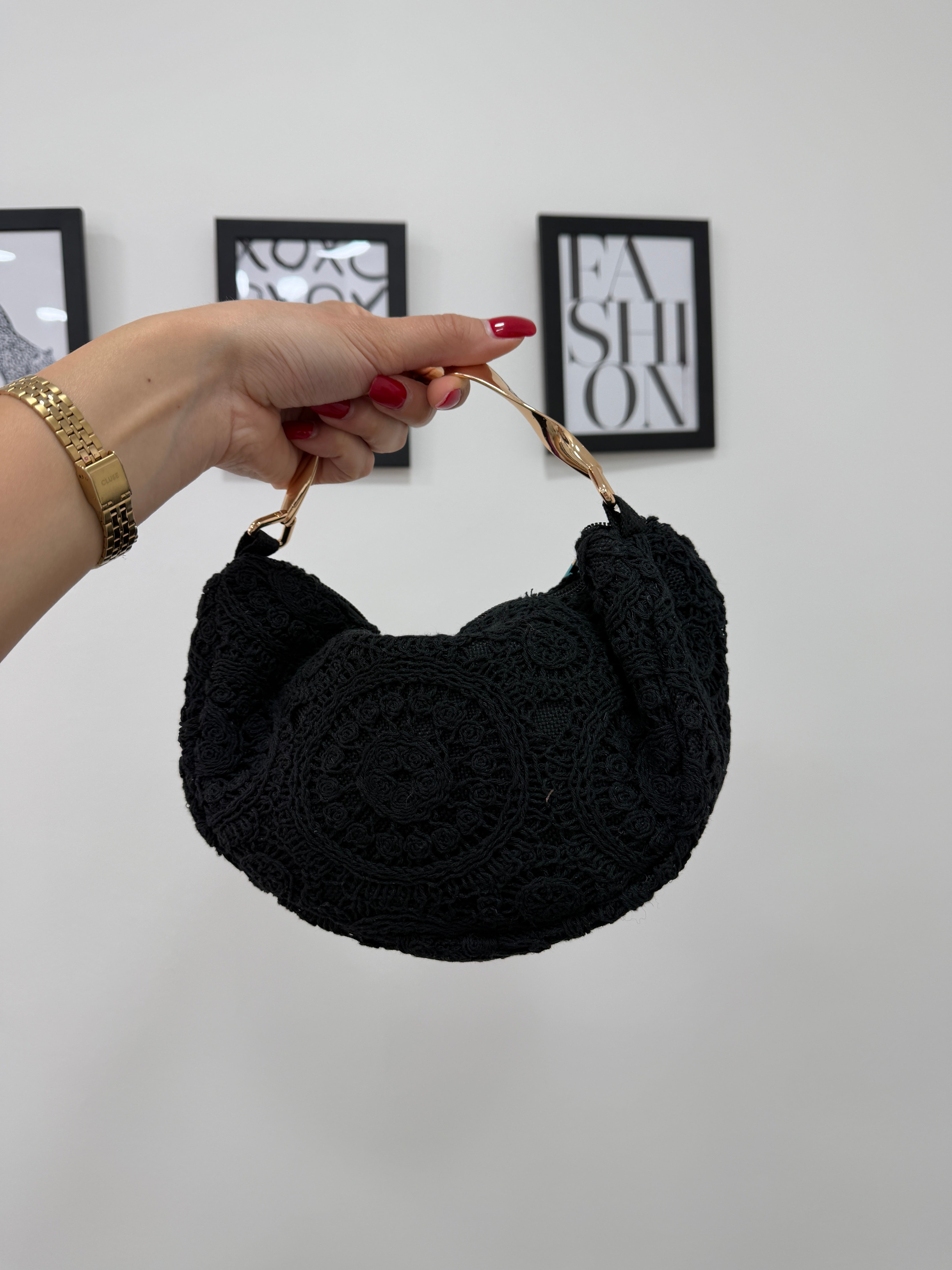 Pochette Gold Crochet Nera