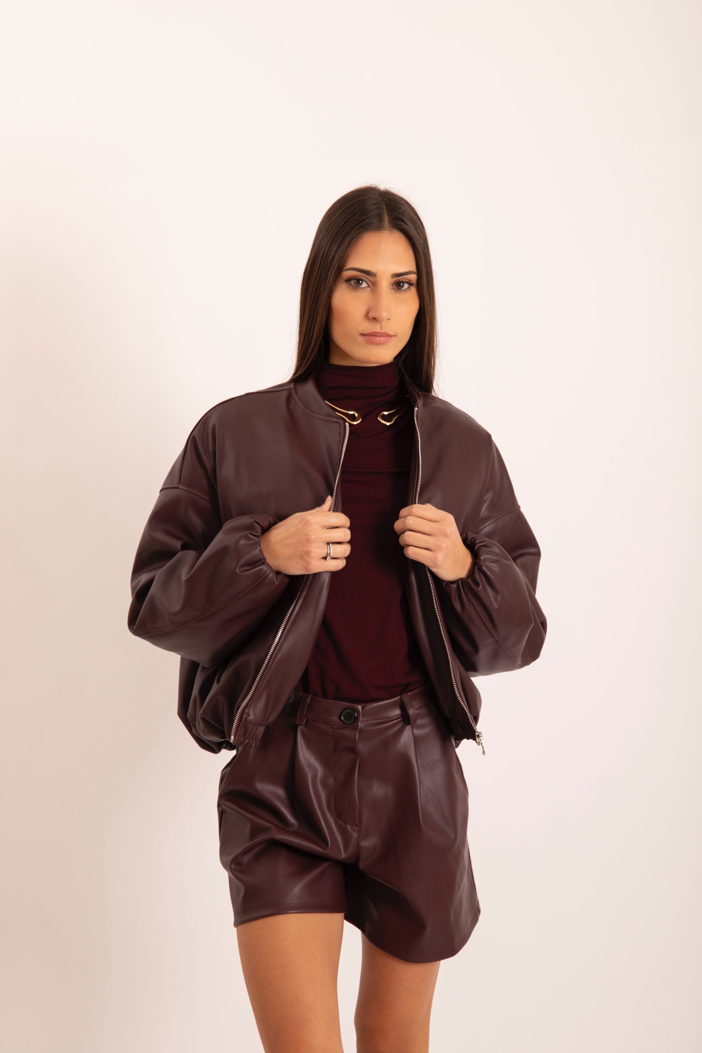 Pantaloncino Ecopelle Bordeaux