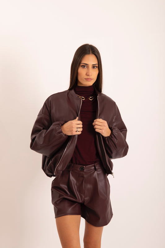 Pantaloncino Ecopelle Bordeaux