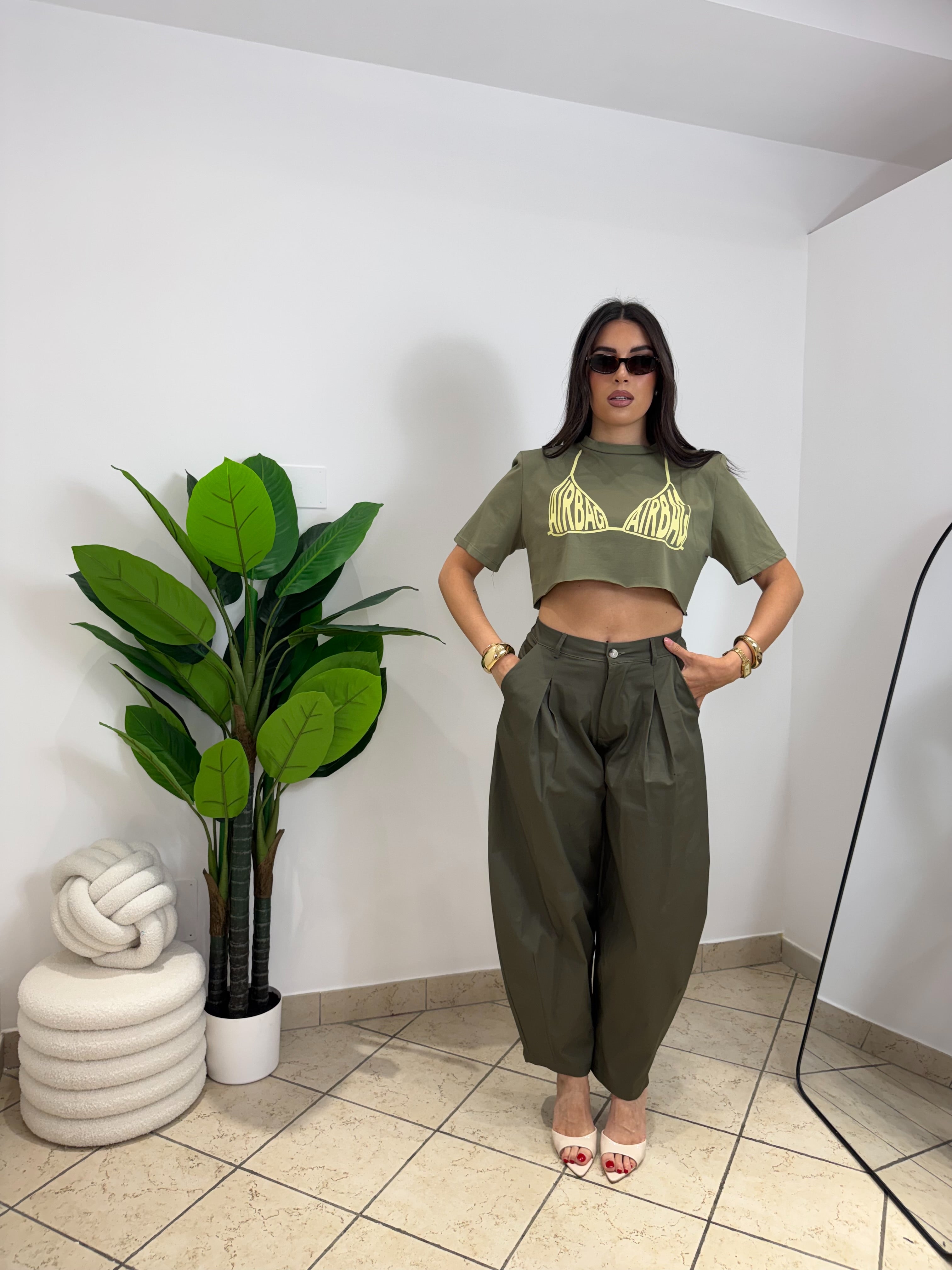 T-shirt Crop AirBag Verde/Giallo