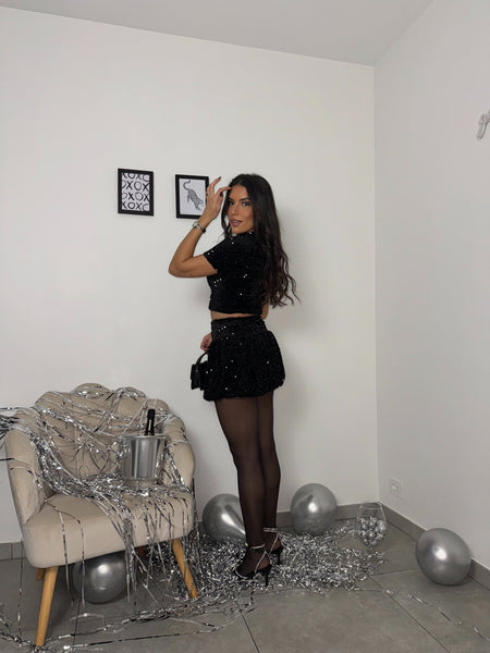 Crop Top Paillettes Black