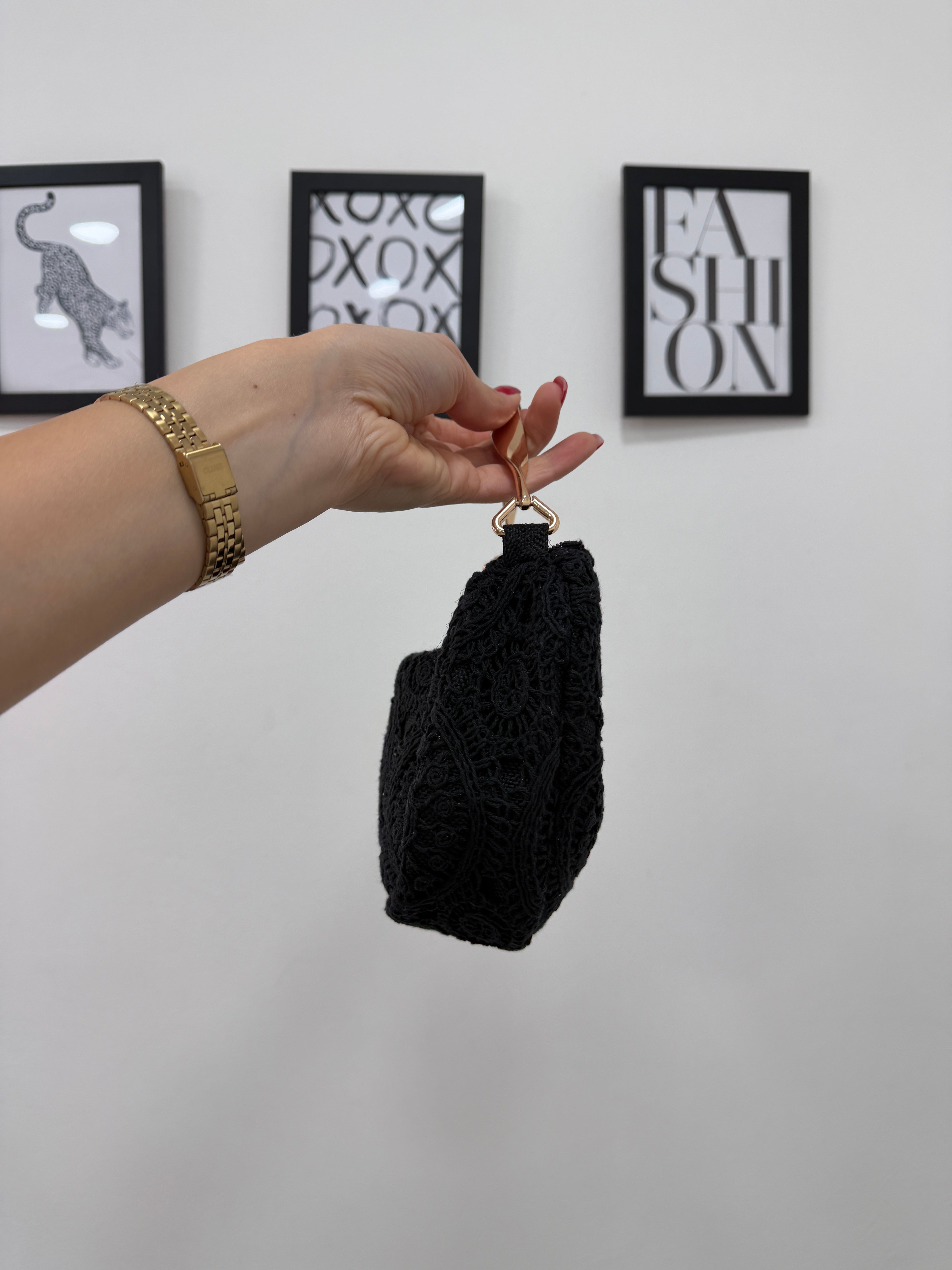 Pochette Gold Crochet Nera
