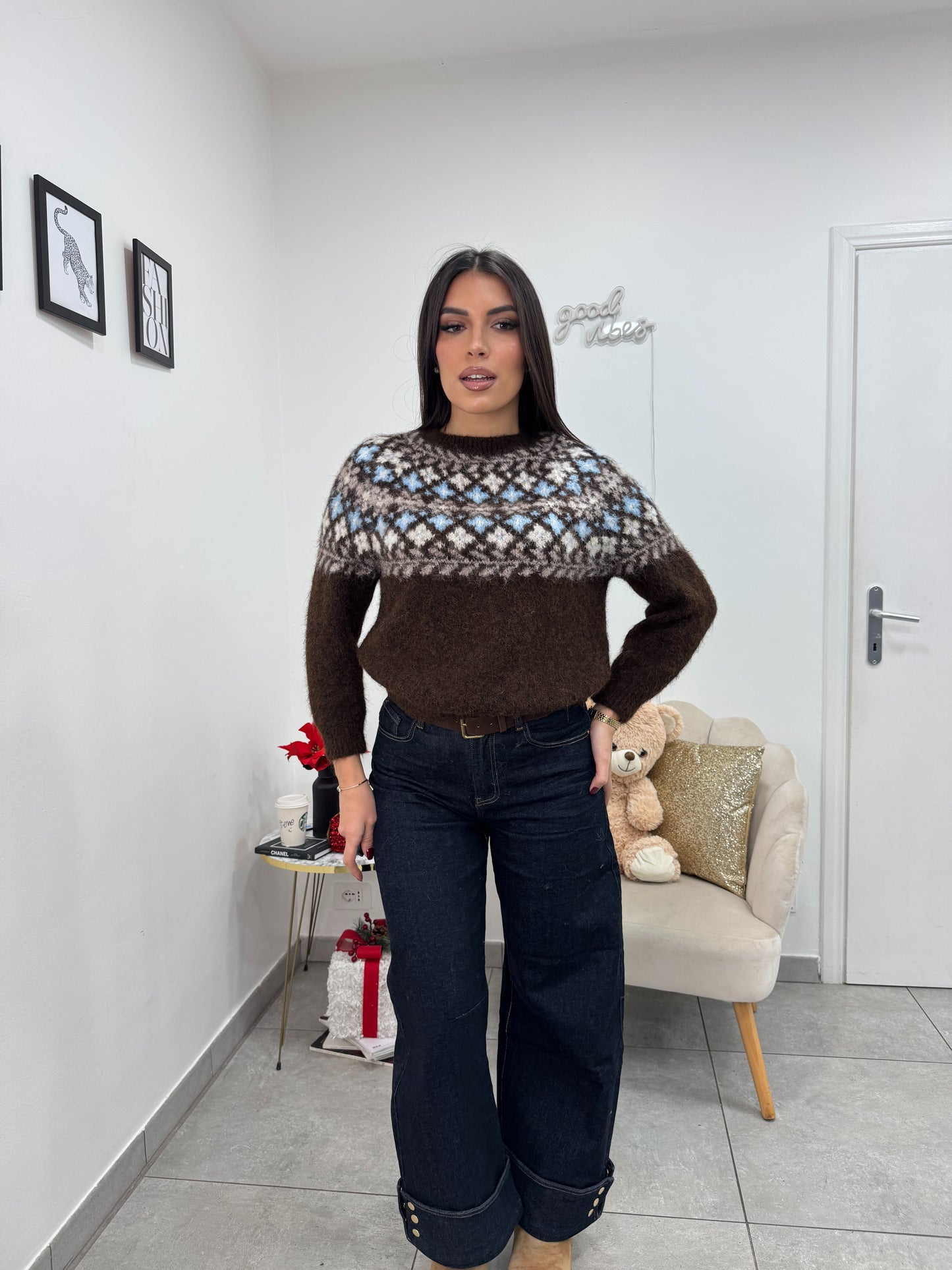 Pull Snow Marrone Celeste