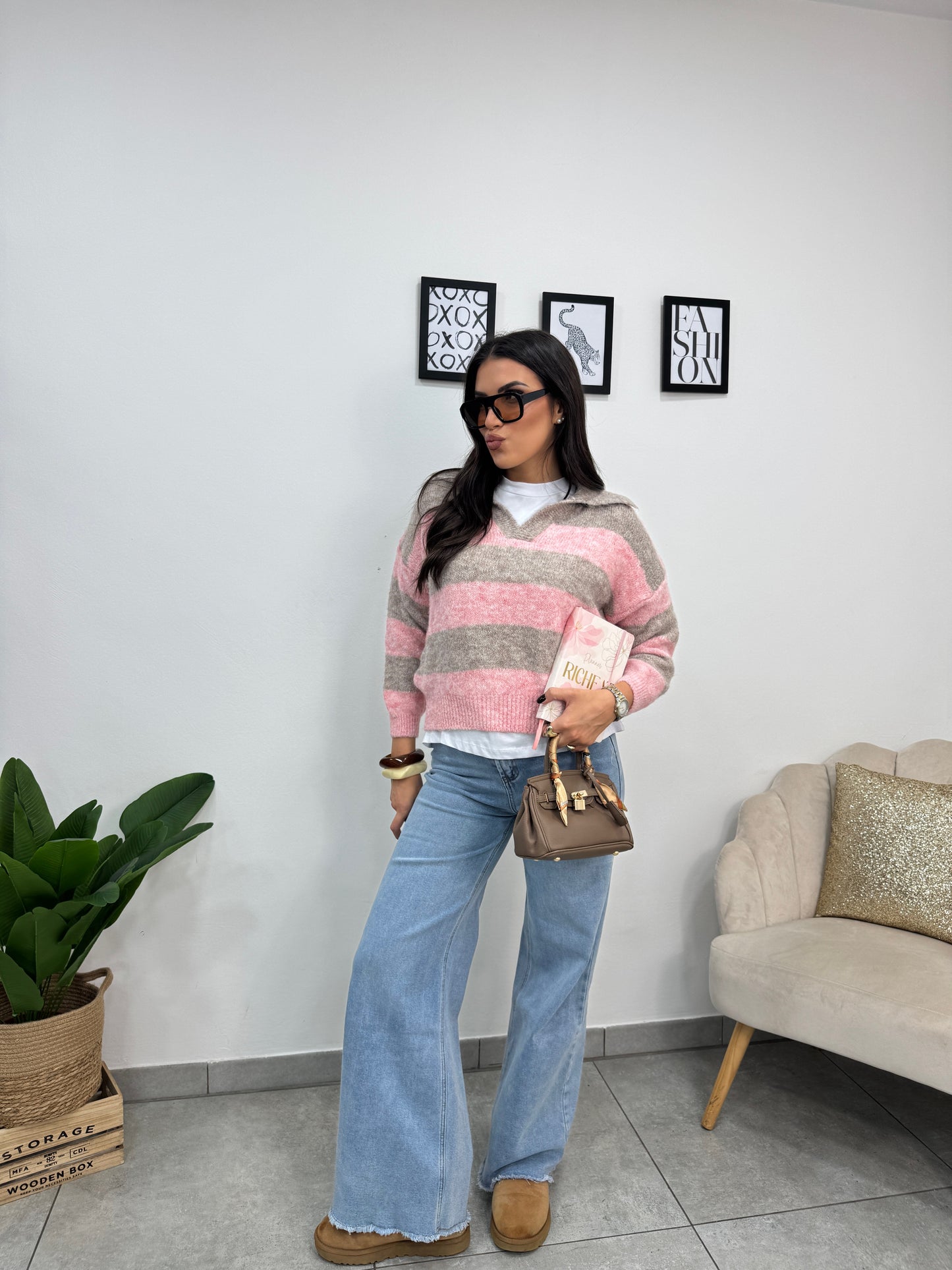 Pull Polo Beige Rosa