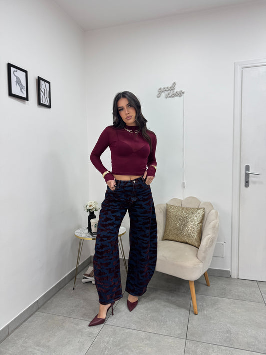 Jeans Denim Camouflage Bordeaux