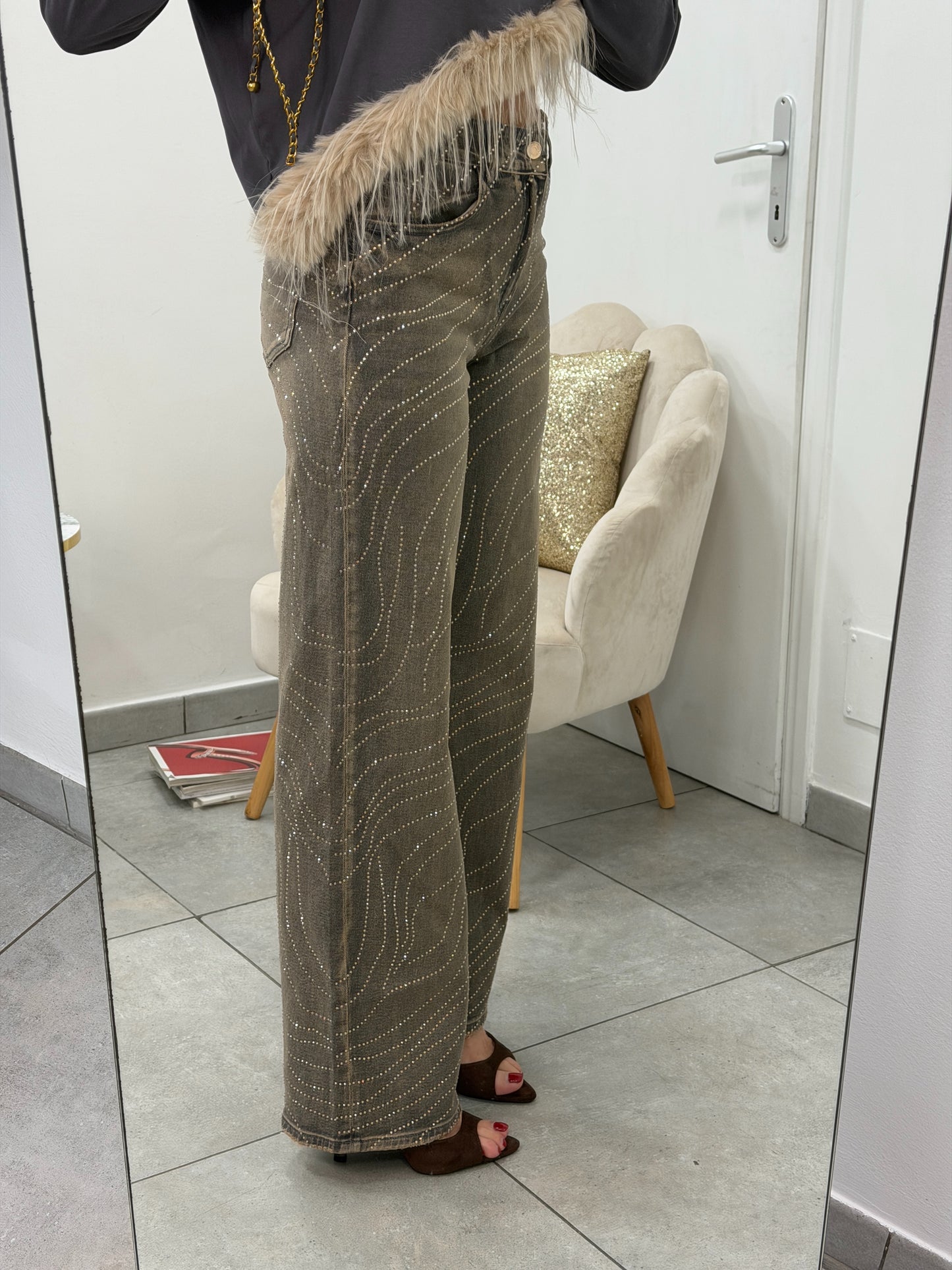 Jeans Wideleg Vintage Strass