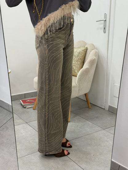 Jeans Wideleg Vintage Strass