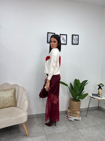 Gonna Raso Pizzo Bordeaux