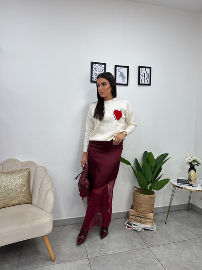 Gonna Raso Pizzo Bordeaux