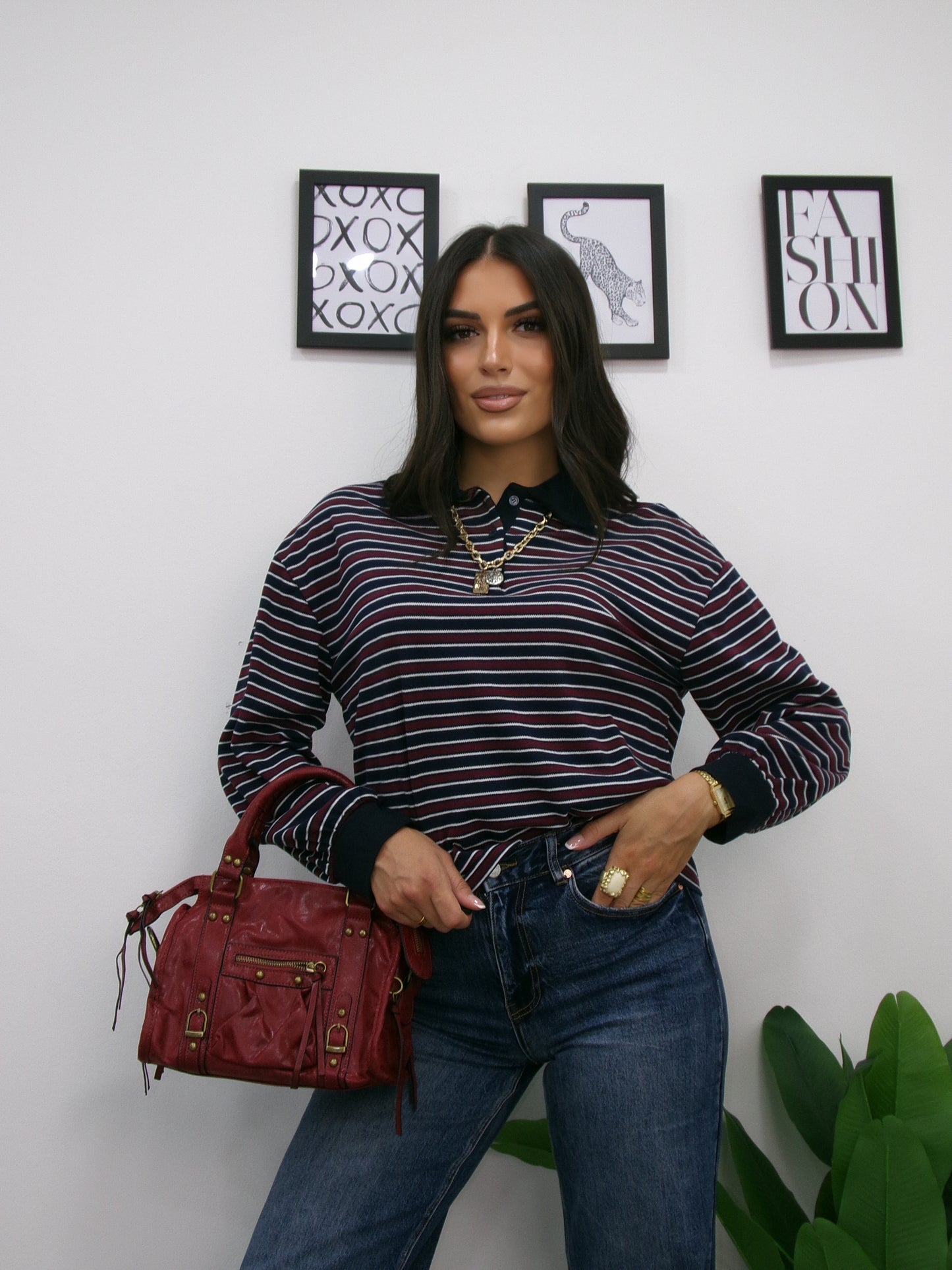 Polo Righe Blu Burgundy