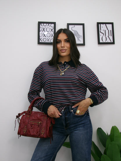 Polo Righe Blu Burgundy