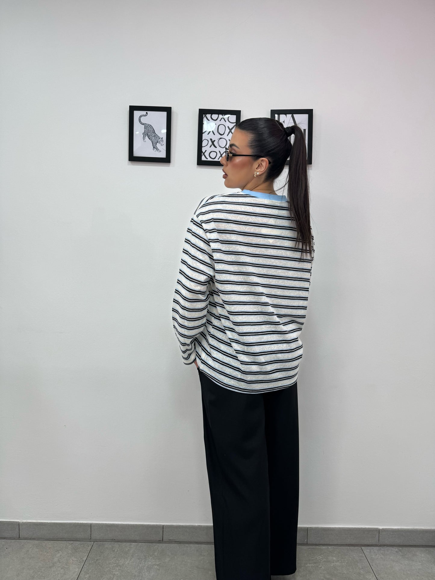 Longsleeve Righe Celeste