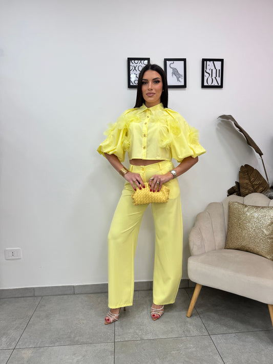 Camicia Crop Flowers Giallo