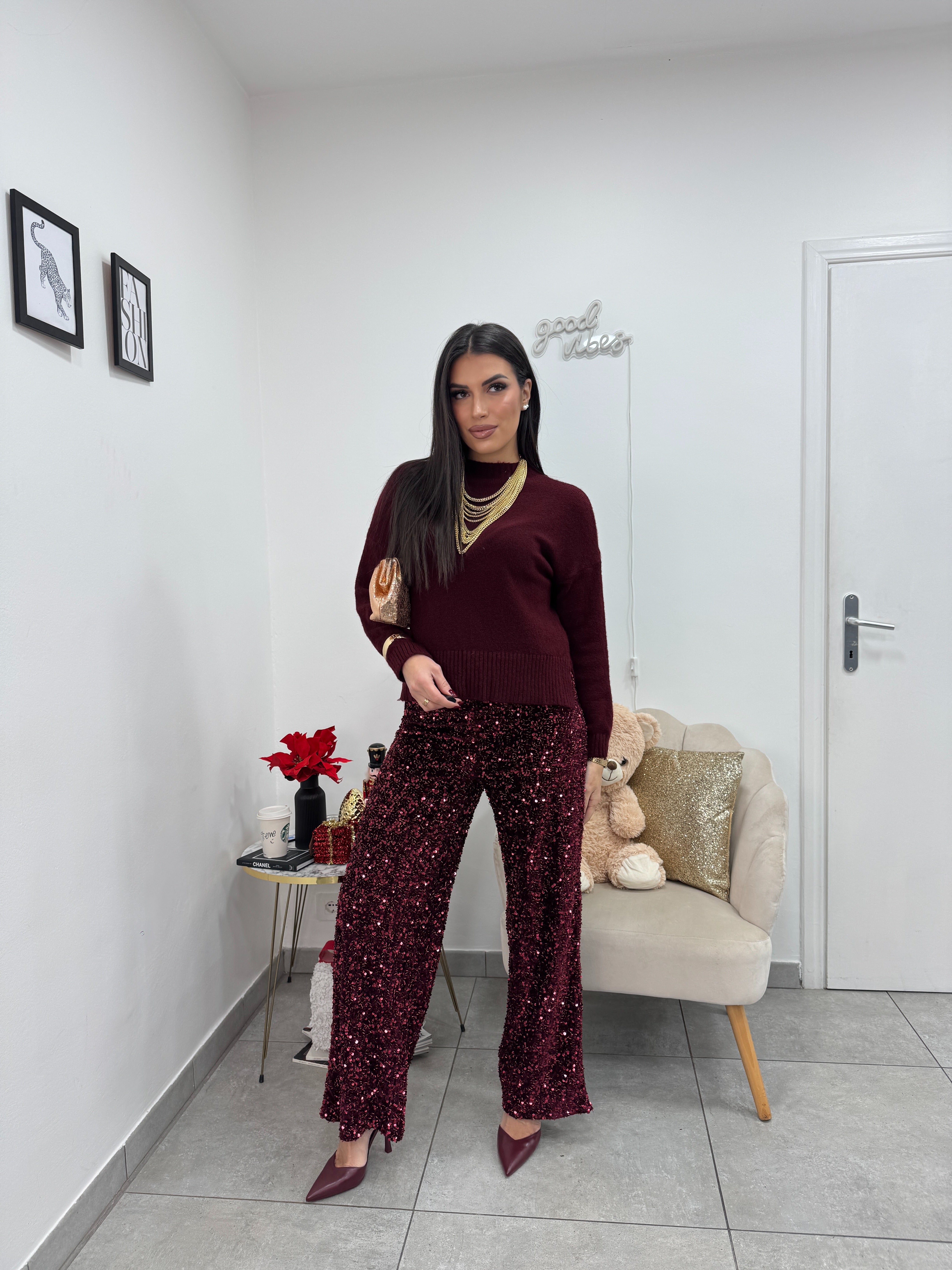Pantalone Palazzo Party Bordeaux