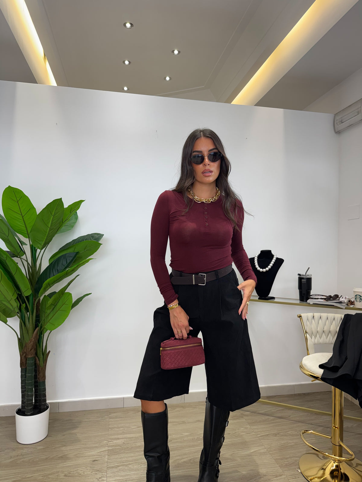 Maglia Basic Buttons Bordeaux