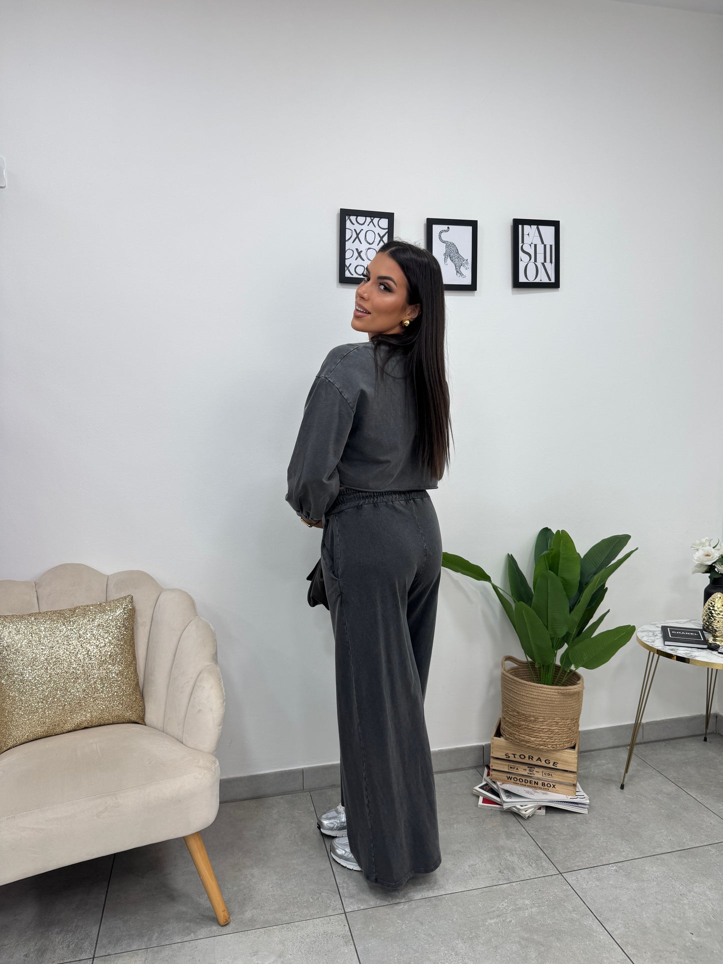 Felpa Crop Beverly Hills Grigia