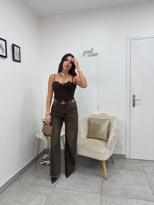 Jeans Wideleg Brown