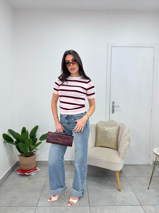 Maglia Spring Righe Rosa Bordeaux